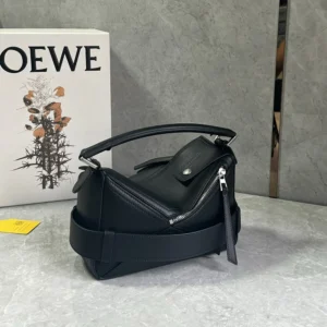 Loewe Unisex Small Puzzle Biker Bag in Shiny Calfskin-Black A510S21XC7