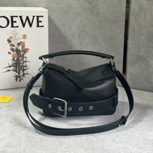 Loewe Unisex Small Puzzle Biker Bag in Shiny Calfskin-Black A510S21XC7