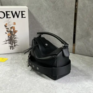 Loewe Unisex Small Puzzle Biker Bag in Shiny Calfskin-Black A510S21XC7