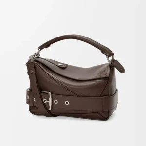 Loewe Unisex Small Puzzle Biker Bag in Shiny Calfskin-Dark Chestnut A510S21XC7