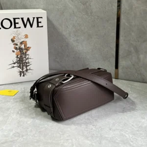 Loewe Unisex Small Puzzle Biker Bag in Shiny Calfskin-Dark Chestnut A510S21XC7