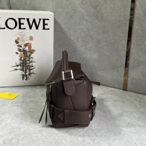 Loewe Unisex Small Puzzle Biker Bag in Shiny Calfskin-Dark Chestnut A510S21XC7