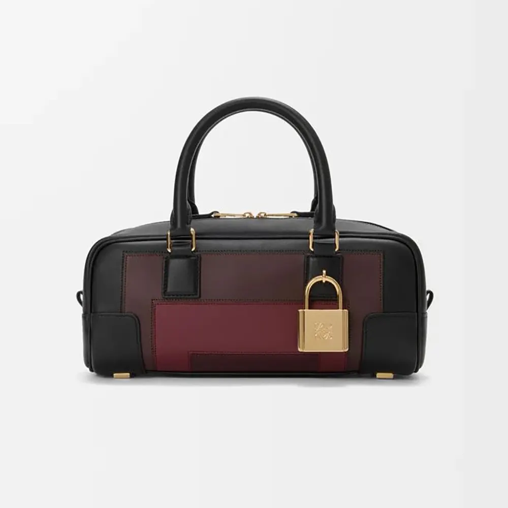 Loewe Women Amazona 23 Cropped Bag in Nappa Calfskin-Black/Burgundy