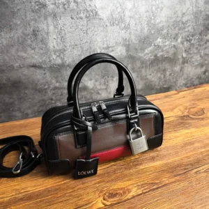 Loewe Women Amazona 23 Cropped Bag in Nappa Calfskin-Black/Burgundy