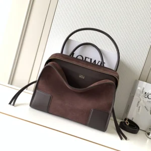 Loewe Women Medium Amazona 180 Bag in Suede-Dark Chestnut A03918MX02
