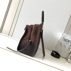Loewe Women Medium Amazona 180 Bag in Suede-Dark Chestnut A03918MX02
