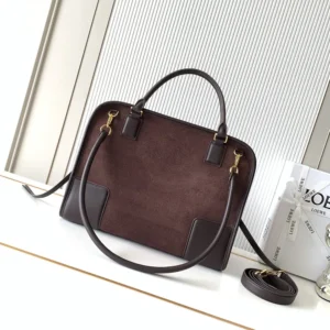 Loewe Women Medium Amazona 180 Bag in Suede-Dark Chestnut A03918MX02