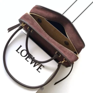 Loewe Women Medium Amazona 180 Bag in Suede-Dark Chestnut A03918MX02