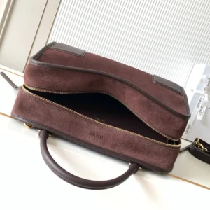 Loewe Women Medium Amazona 180 Bag in Suede-Dark Chestnut A03918MX02