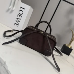 Loewe Women Mini Amazona 180 Bag in Suede-Dark Chestnut A039AS4X13