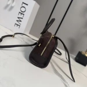 Loewe Women Mini Amazona 180 Bag in Suede-Dark Chestnut A039AS4X13