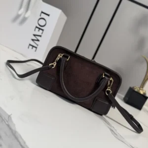 Loewe Women Mini Amazona 180 Bag in Suede-Dark Chestnut A039AS4X13