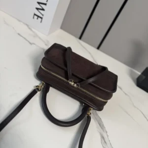 Loewe Women Mini Amazona 180 Bag in Suede-Dark Chestnut A039AS4X13