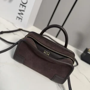 Loewe Women Mini Amazona 180 Bag in Suede-Dark Chestnut A039AS4X13