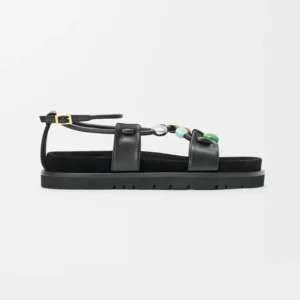 Loewe Women Pebble Beads Fussbett Sandal in Nappa Lambskin-Black LLPB465X05