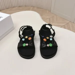 Loewe Women Pebble Beads Fussbett Sandal in Nappa Lambskin-Black LLPB465X05