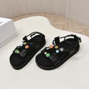 Loewe Women Pebble Beads Fussbett Sandal in Nappa Lambskin-Black LLPB465X05