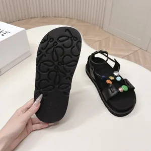 Loewe Women Pebble Beads Fussbett Sandal in Nappa Lambskin-Black LLPB465X05