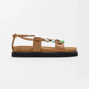 Loewe Women Pebble Beads Fussbett Sandal in Nappa Lambskin-Camel LLPB465X05