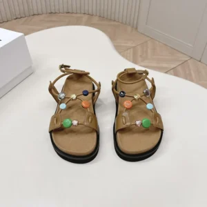 Loewe Women Pebble Beads Fussbett Sandal in Nappa Lambskin-Camel LLPB465X05