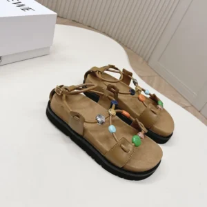 Loewe Women Pebble Beads Fussbett Sandal in Nappa Lambskin-Camel LLPB465X05