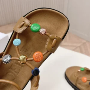 Loewe Women Pebble Beads Fussbett Sandal in Nappa Lambskin-Camel LLPB465X05