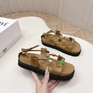 Loewe Women Pebble Beads Fussbett Sandal in Nappa Lambskin-Camel LLPB465X05