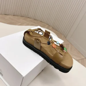 Loewe Women Pebble Beads Fussbett Sandal in Nappa Lambskin-Camel LLPB465X05
