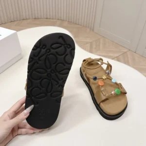 Loewe Women Pebble Beads Fussbett Sandal in Nappa Lambskin-Camel LLPB465X05