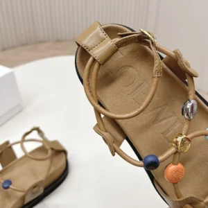 Loewe Women Pebble Beads Fussbett Sandal in Nappa Lambskin-Camel LLPB465X05