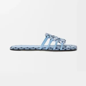 Loewe Women Petal Anagram Slide in Embroidered Canvas-Baby Blue LPEA465X11