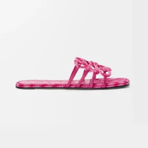 Loewe Women Petal Anagram Slide in Embroidered Canvas-Orchid LPEA465X11