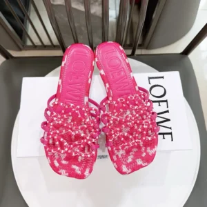 Loewe Women Petal Anagram Slide in Embroidered Canvas-Orchid LPEA465X11