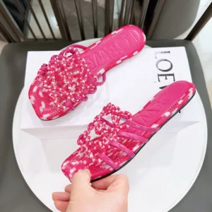 Loewe Women Petal Anagram Slide in Embroidered Canvas-Orchid LPEA465X11