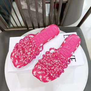 Loewe Women Petal Anagram Slide in Embroidered Canvas-Orchid LPEA465X11