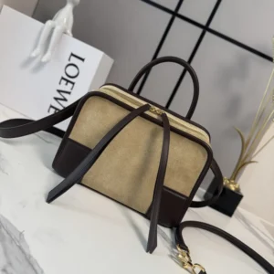Loewe Women Small Amazona 180 Bag in Suede-Oro/Chocolat A039AS0X01