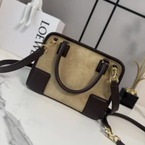 Loewe Women Small Amazona 180 Bag in Suede-Oro/Chocolat A039AS0X01