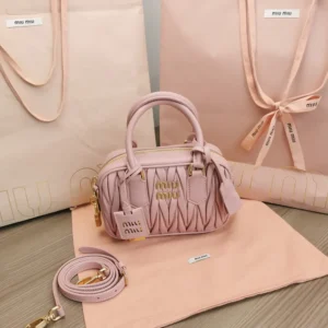 Miu Miu Women Arcadie Matelassé Nappa Leather Bag-Alabaster Pink 5BB123AN88