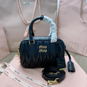 Miu Miu Women Arcadie Matelassé Nappa Leather Bag-Black 5BB123AN88