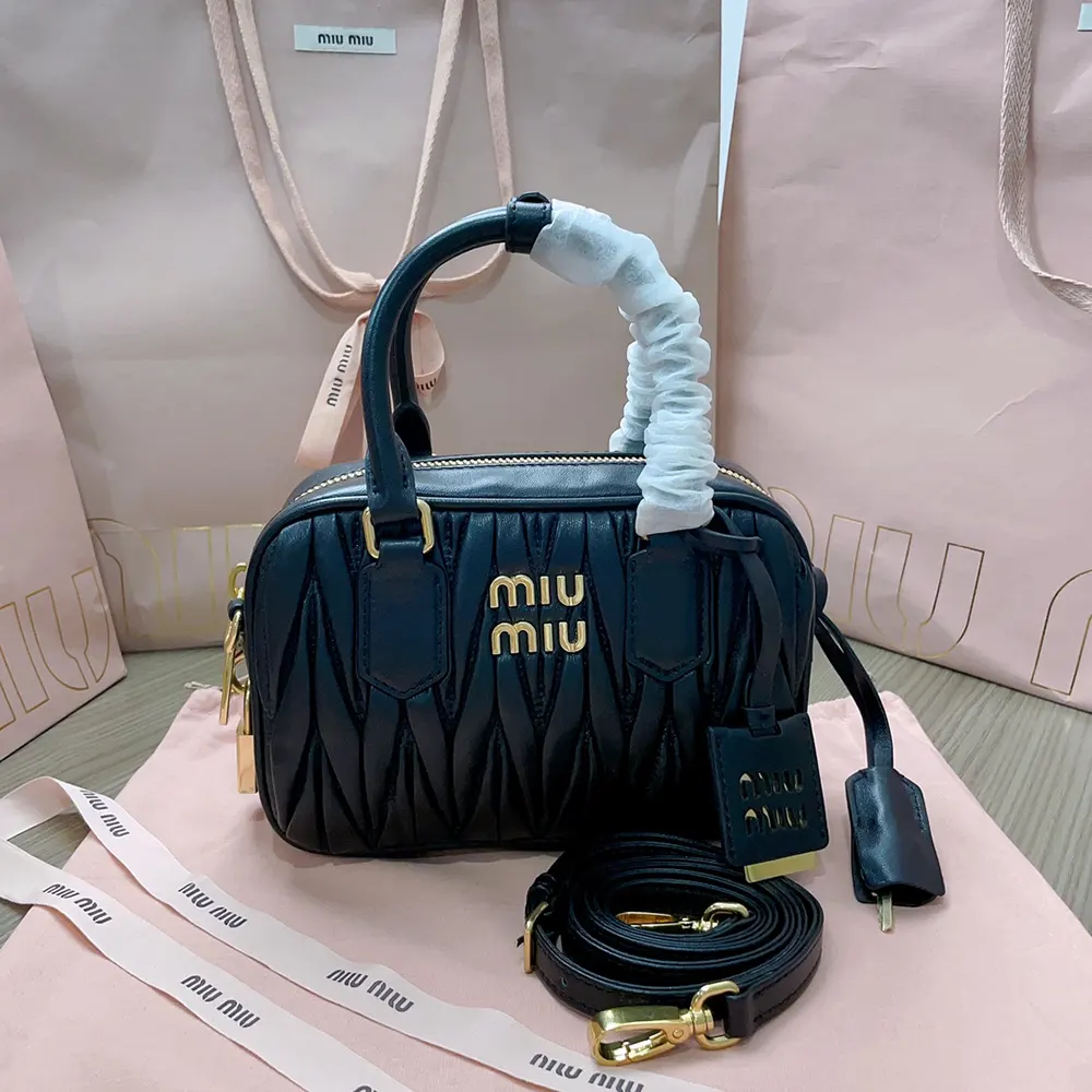 Miu Miu Women Arcadie Matelassé Nappa Leather Bag-Black 5BB123AN88