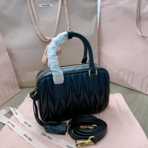 Miu Miu Women Arcadie Matelassé Nappa Leather Bag-Black 5BB123AN88