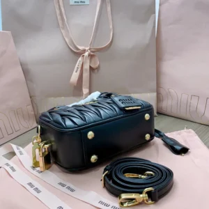 Miu Miu Women Arcadie Matelassé Nappa Leather Bag-Black 5BB123AN88