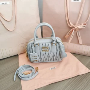 Miu Miu Women Arcadie Matelassé Nappa Leather Bag-Pearl Gray 5BB123AN88