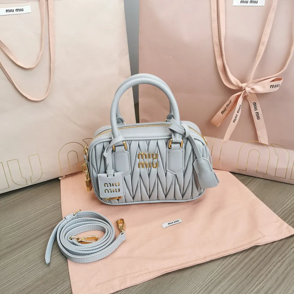 Miu Miu Women Arcadie Matelassé Nappa Leather Bag-Pearl Gray 5BB123AN88