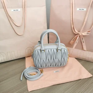 Miu Miu Women Arcadie Matelassé Nappa Leather Bag-Pearl Gray 5BB123AN88