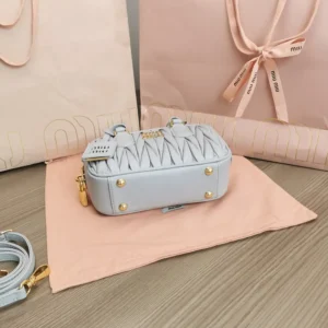 Miu Miu Women Arcadie Matelassé Nappa Leather Bag-Pearl Gray 5BB123AN88