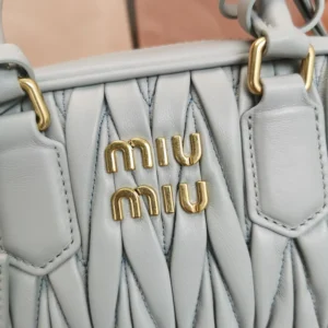 Miu Miu Women Arcadie Matelassé Nappa Leather Bag-Pearl Gray 5BB123AN88