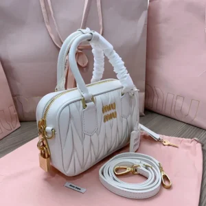 Miu Miu Women Arcadie Matelassé Nappa Leather Bag-White 5BB123AN88