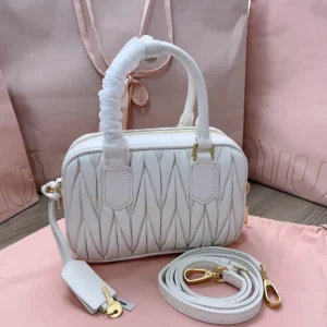 Miu Miu Women Arcadie Matelassé Nappa Leather Bag-White 5BB123AN88