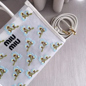 Miu Miu Women Embroidered Mesh Top-Handle Bag 5BA3102IHV